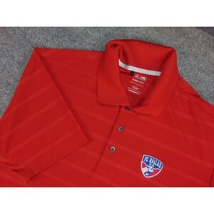 FC Dallas Polo Mens Large Adidas ClimaCool Red Striped Soccer Sporty Gorpcore